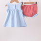 Blue god bless America flag french knot ruffle bloomer set