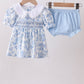 Blue rose smocked bloomer set