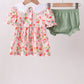 Pink strawberry smocked bloomer set