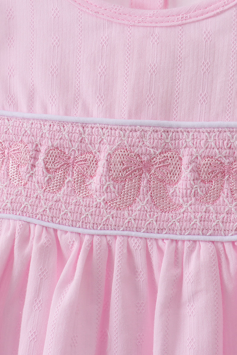 Pink bow smocked ruffle dress