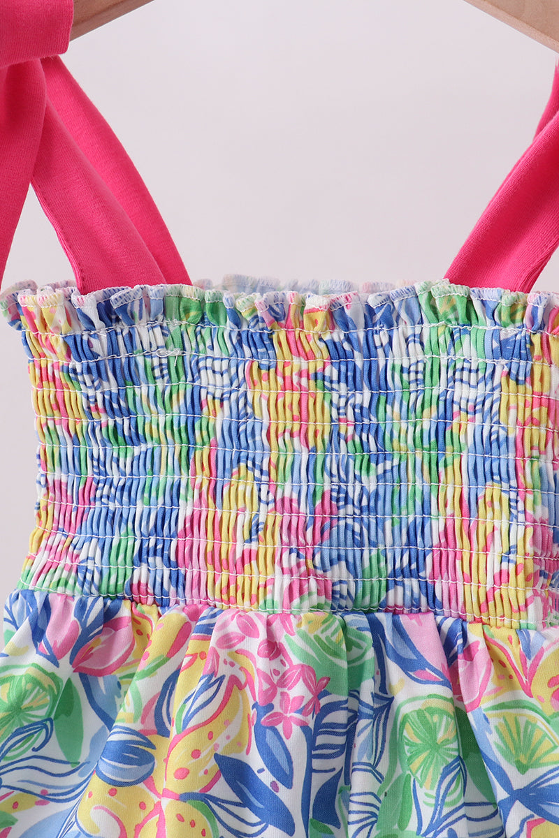 Tropical floral smocked bloomer set