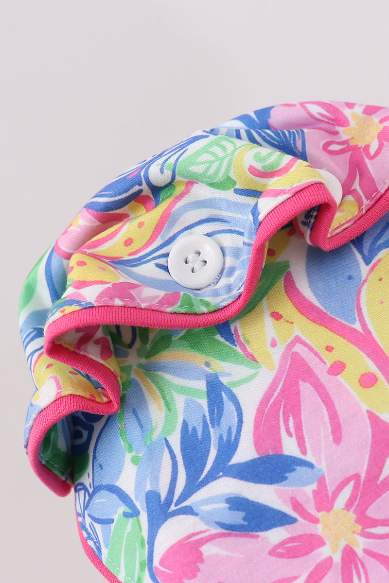 Tropical floral ruffle bow bonnet