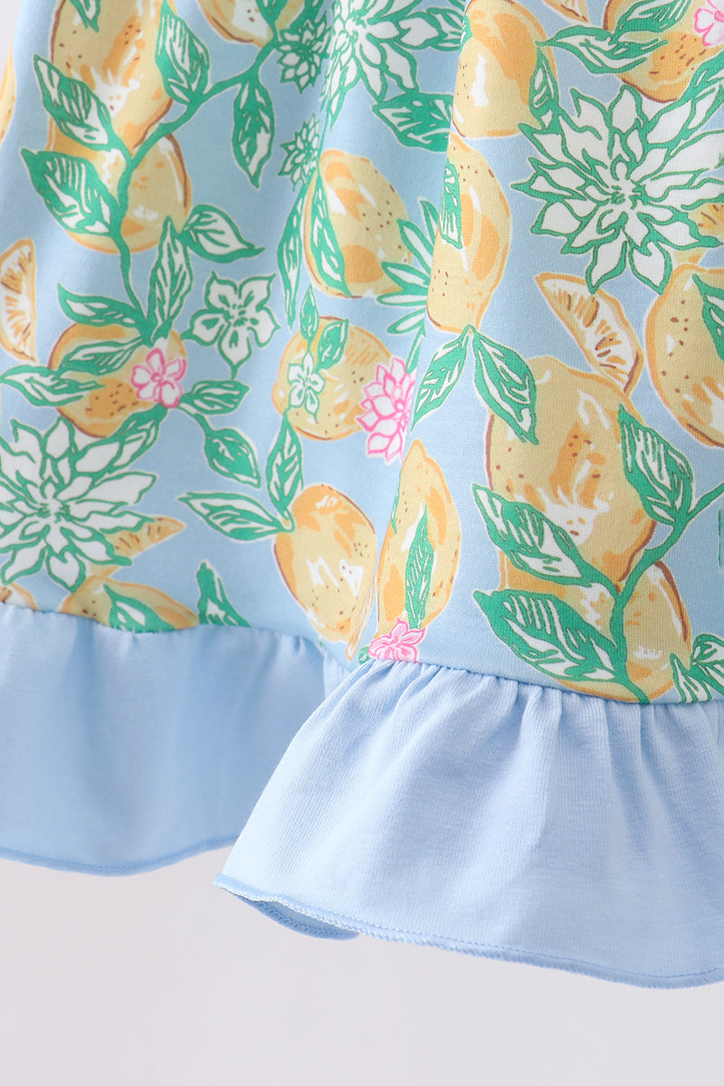 Green lemon smocked ruffle dress
