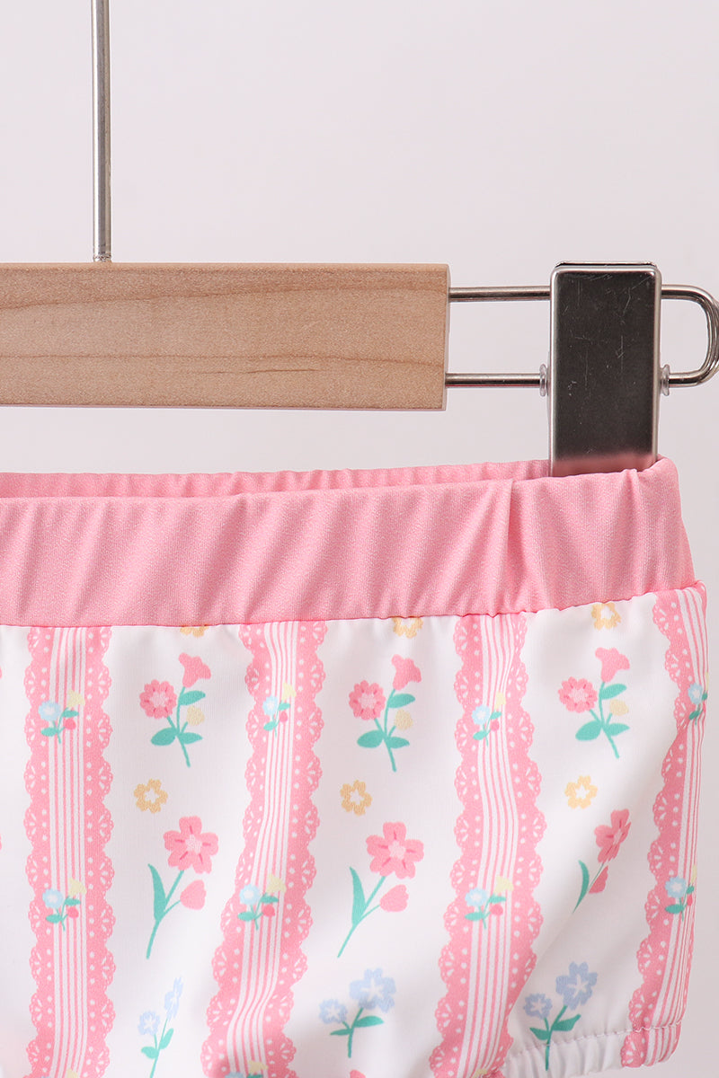 Blush floral print bow 2pc swimsuit