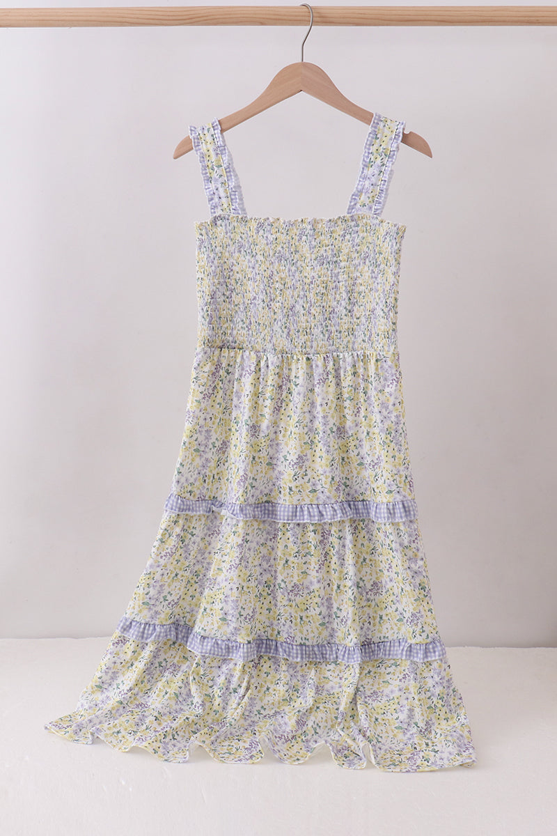 Golden meadow floral smocked tiered dress (length 41.33inch)