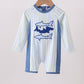 Blue shark applique stripe swimsuit