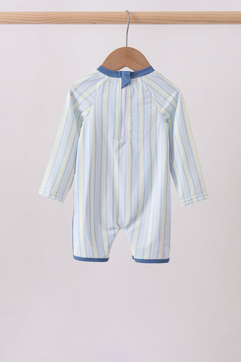 Blue shark applique stripe swimsuit