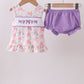 Purple rose bow smocked ruffle bloomer set