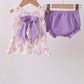 Purple rose bow smocked ruffle bloomer set