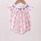 Purple rose bow smocked ruffle bubble