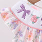 Purple rose bow smocked ruffle bubble