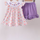 Purple rose bow smocked ruffle shorts set