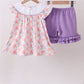 Purple rose bow smocked ruffle shorts set