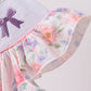 Purple rose bow smocked ruffle dress