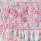 Pink floral bow smocked ruffle bloomer set