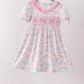 Pink floral bow smocked ruffle dress