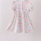 Pink floral bow smocked ruffle dress