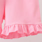 Pink floral bow smocked ruffle shorts set