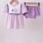 Purple floral embroidery gingham bloomer set