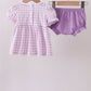 Purple floral embroidery gingham bloomer set
