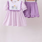 Purple floral embroidery gingham ruffle shorts set