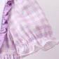 Purple floral embroidery gingham ruffle shorts set