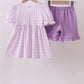 Purple floral embroidery gingham ruffle shorts set