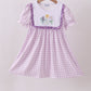 Purple floral embroidery gingham ruffle dress