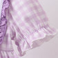 Purple floral embroidery gingham ruffle dress