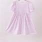 Purple floral embroidery gingham ruffle dress