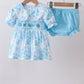 Blue rose smocked bloomer set