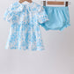 Blue rose smocked bloomer set
