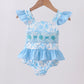 Blue rose smocked ruffle one-piece swimsuit