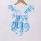 Blue rose smocked ruffle one-piece swimsuit