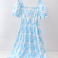 Blue rose print women dress