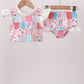 Pink floral patchwork ruffle 2pc swimsuit