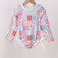Pink floral patchwork ruffle rashguard