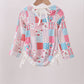 Pink floral patchwork ruffle rashguard