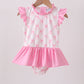 Pink bow ruffle one-piece swimsuit