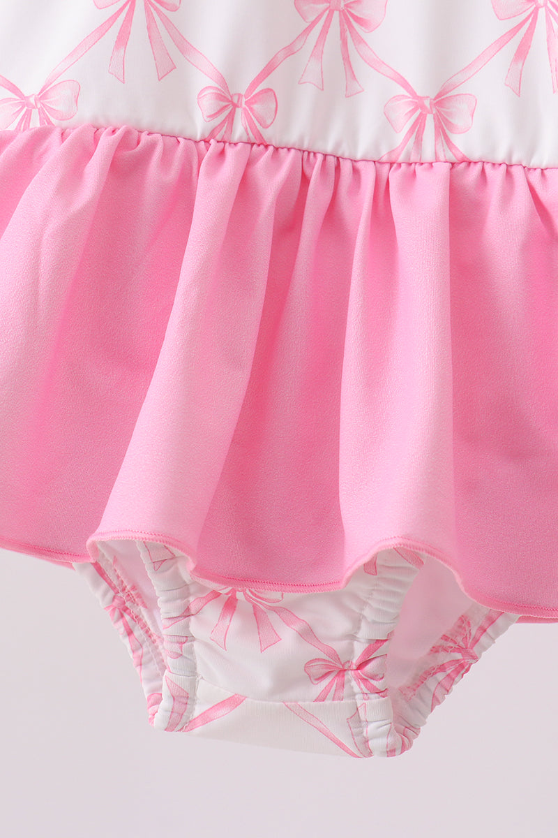 Pink bow ruffle one-piece swimsuit
