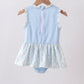 Blue character applique ruffle one-piece swimsuit