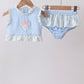 Blue character applique ruffle 2pc swimsuit