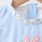 Blue character applique ruffle 2pc swimsuit