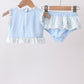 Blue character applique ruffle 2pc swimsuit