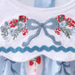 Blue strawberry bow embroidery bubble