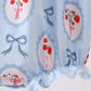 Blue strawberry bow embroidery bubble