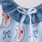 Blue strawberry bow ruffle one-piece swimsuit