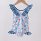 Blue strawberry bow ruffle one-piece swimsuit