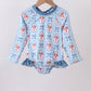 Blue strawberry bow ruffle rashguard
