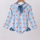 Blue strawberry bow ruffle rashguard